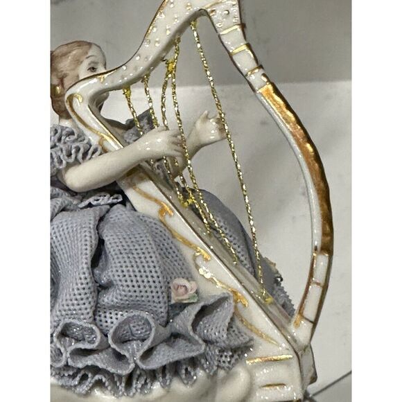 Irish Dresden  "Christine" Playing Harp Celtic Melodie Emerald Collection 3 5/8” - Picture 8 of 14